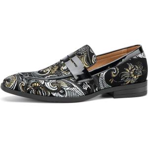 imageJITAI Mens Velvet Loafers Dress Shoes Loafers for Men Tuxedo Suit ShoesBlack41