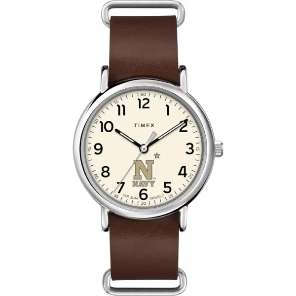 Mens Collegiate Weekender 40mm Quartz Leather StrapNavy Midshipmen