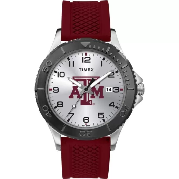 Timex Tribute Mens Collegiate Gamer 42mm Watch  Texas AampampM Aggies with Crimson Silicone Strap