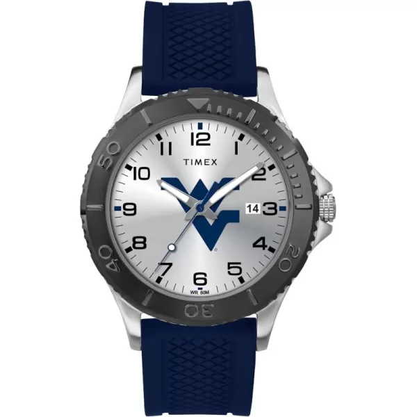 Timex Tribute Mens Collegiate Gamer 42mm Watch  West Virginia Mountaineers with Navy Silicone Strap