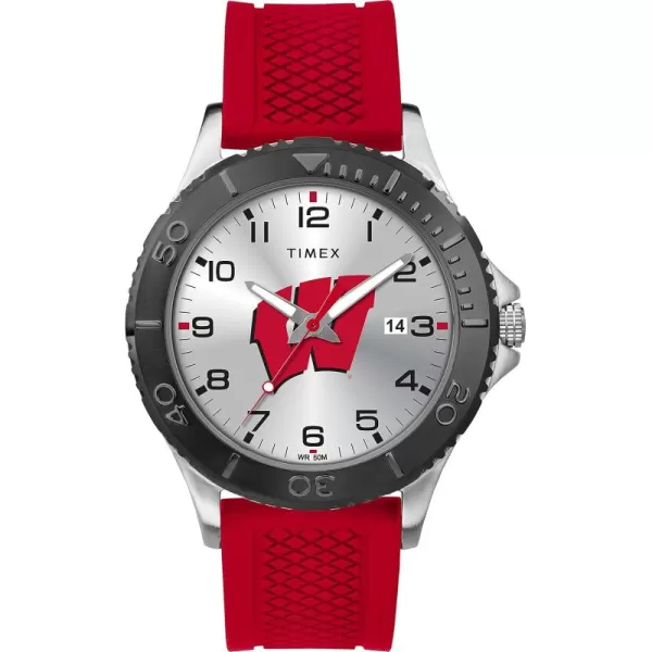 Timex Tribute Mens Collegiate Gamer 42mm Watch  Wisconsin Badgers with Red Silicone Strap