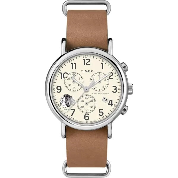 Mens NHL Weekender Chrono 40mm Quartz Leather StrapChicago Blackhawks