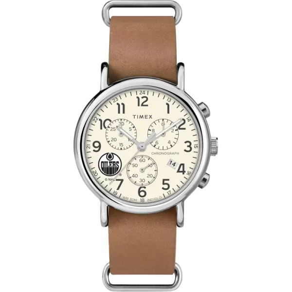 Mens NHL Weekender Chrono 40mm Quartz Leather StrapEdmonton Oilers