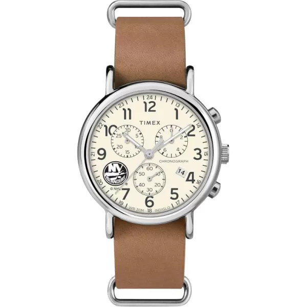 Mens NHL Weekender Chrono 40mm Quartz Leather StrapNew York Islanders