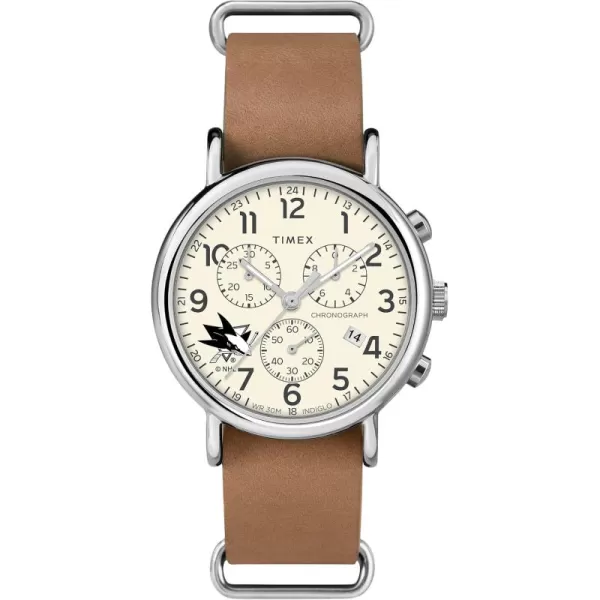 Mens NHL Weekender Chrono 40mm Quartz Leather StrapSan Jose Sharks