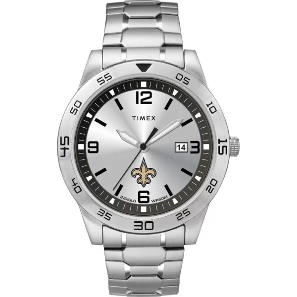Timex Tribute Mens Citation 42mm Quartz Watch with Stainless Steel StrapNew Orleans Saints