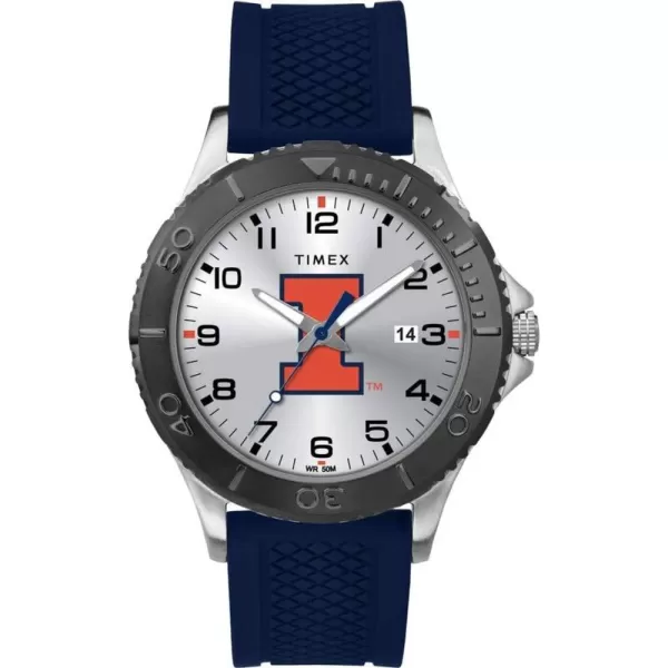 Timex Tribute Mens Collegiate Gamer 42mm Watch  Illinois Fighting Illini with Navy Silicone Strap