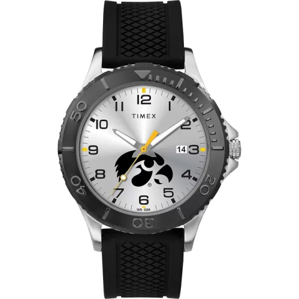 Timex Tribute Mens Collegiate Gamer 42mm Watch  Iowa Hawkeyes with Black Silicone Strap