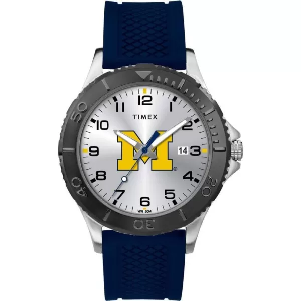 Timex Tribute Mens Collegiate Gamer 42mm Watch  Michigan Wolverines with Navy Silicone Strap