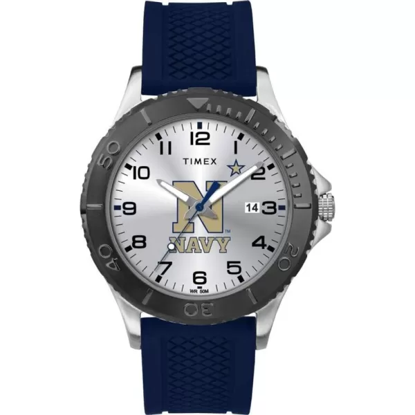 Timex Tribute Mens Collegiate Gamer 42mm Watch  Navy Midshipmen with Navy Silicone Strap