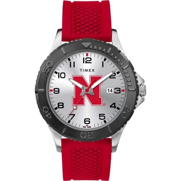 Timex Tribute Mens Collegiate Gamer 42mm Watch  Nebraska Cornhuskers with Red Silicone Strap