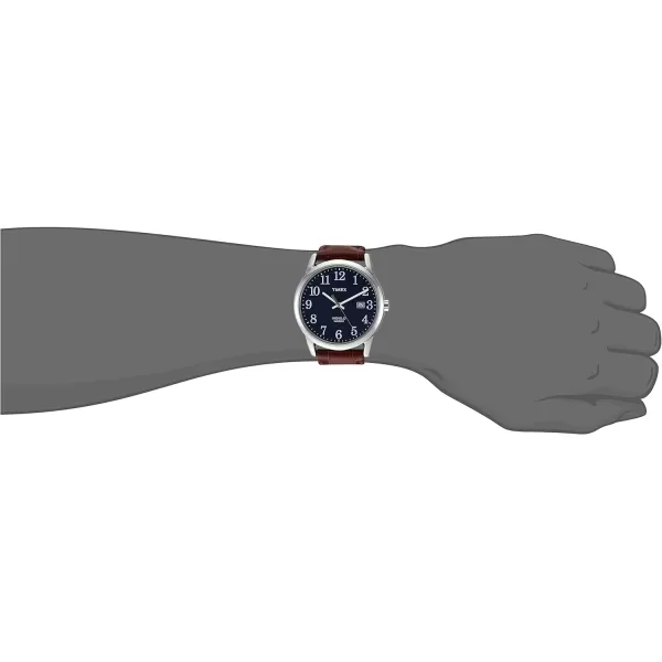 Timex Mens Easy Reader WatchBrownSilverToneBlue38mm