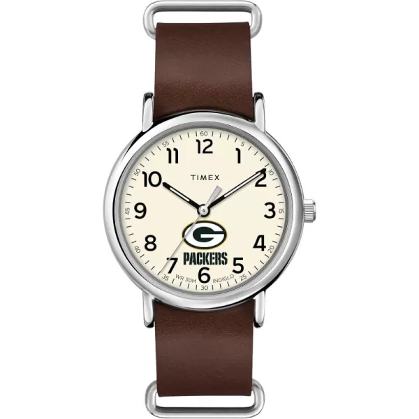 Mens NFL Weekender 40mm Quartz Leather StrapGreen Bay Packers