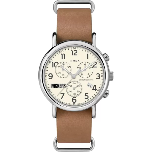 Mens NFL Weekender Chrono 40mm Quartz Leather StrapGreen Bay Packers