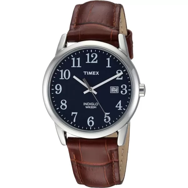 Timex Mens Easy Reader WatchBrownSilverToneBlue38mm
