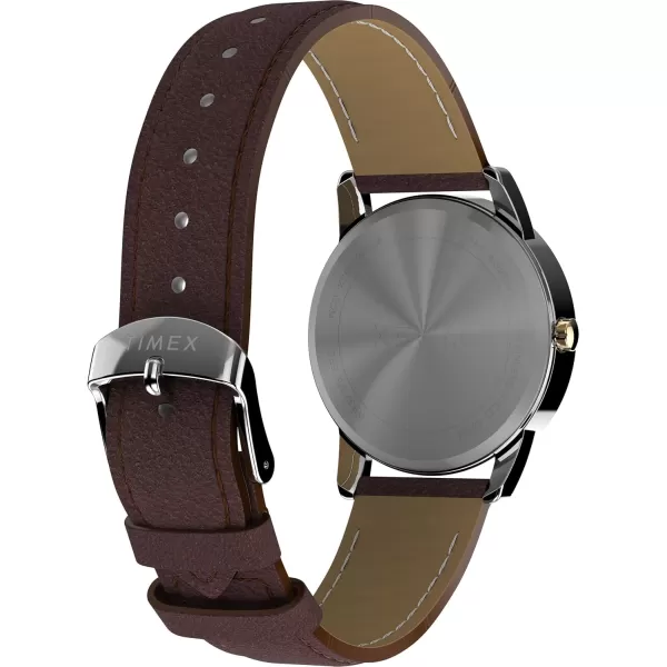 Timex Mens Easy Reader WatchBrownSilverToneBlue35mm