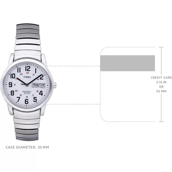 Timex Mens Easy Reader WatchStainless SteelSilverToneWhiteA35mm