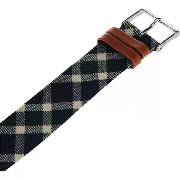 Timex SingleLayer 20mm SlipThru StrapGreen PlaidSilverTone