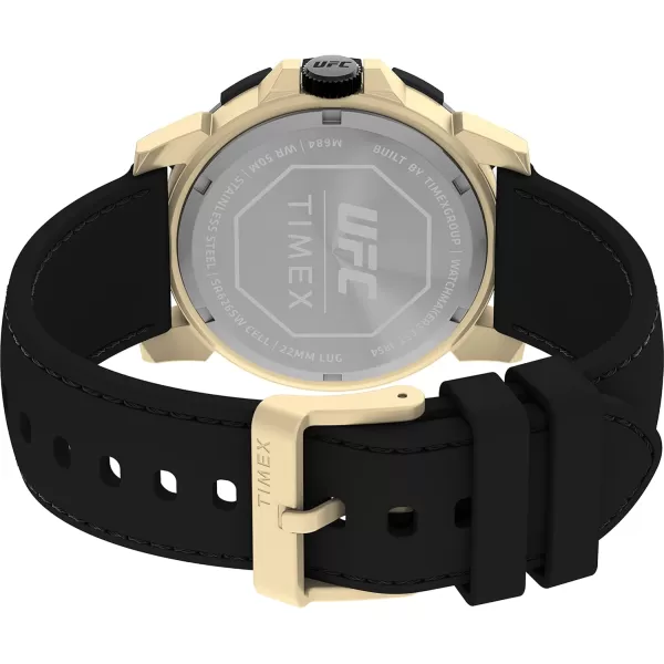 Timex UFC Mens Champ 42mm Watch  Black Strap Black Dial GoldTone Case