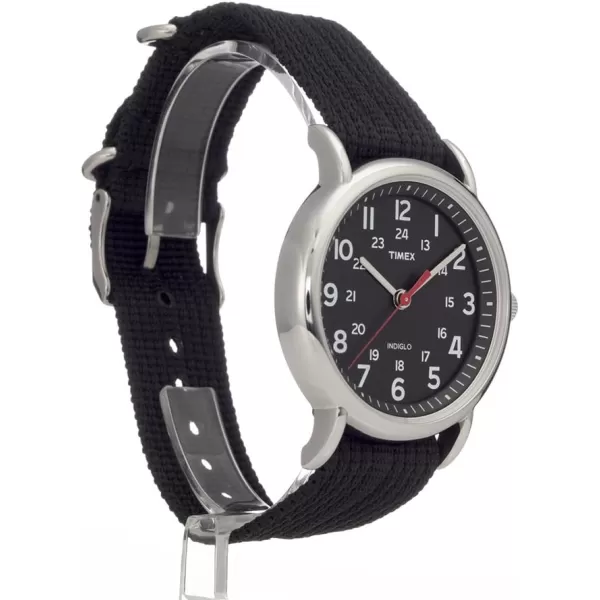 Timex Unisex T2N647 Weekender 38mm Black Nylon SlipBlackBlackSilverTone