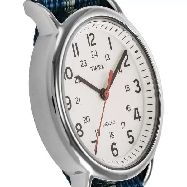 Timex Unisex T2N647 Weekender 38mm Black Nylon SlipBlueWhiteSilverTone