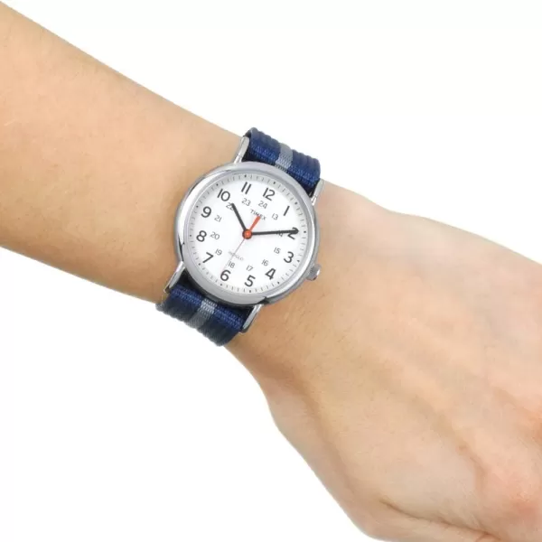 Timex Unisex T2N647 Weekender 38mm Black Nylon SlipBlueWhiteSilverTone