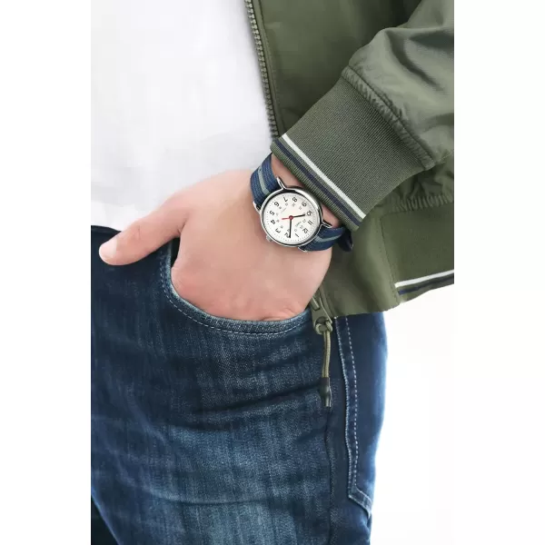 Timex Unisex T2N647 Weekender 38mm Black Nylon SlipBlueWhiteSilverTone