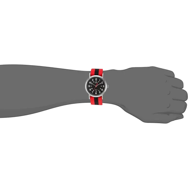 Timex Unisex T2N647 Weekender 38mm Black Nylon SlipRedBlackSilverTone