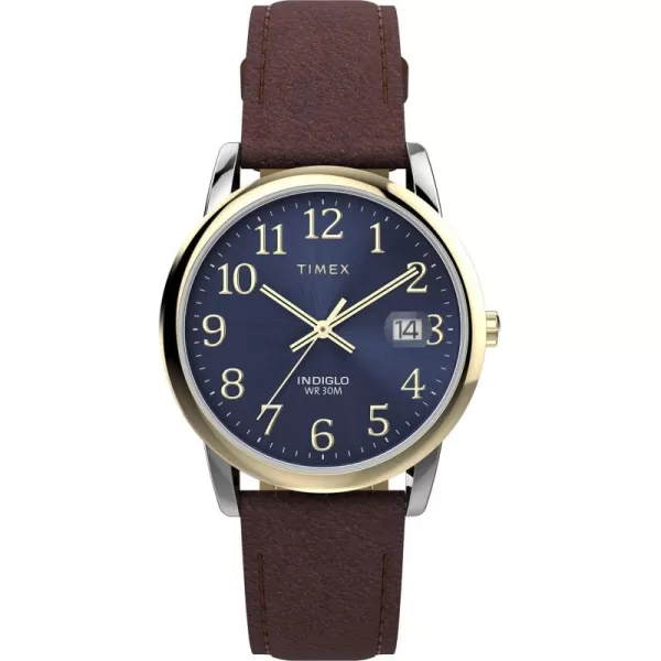 Timex Mens Easy Reader WatchBrownSilverToneBlue35mm