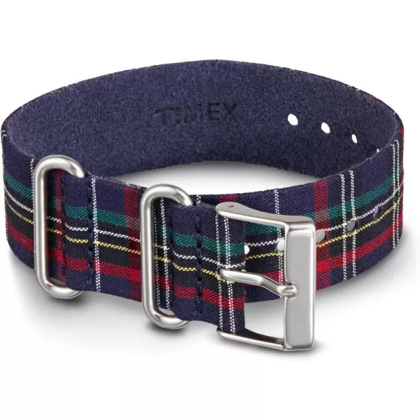 Timex SingleLayer 20mm SlipThru StrapBlue PlaidSilverTone