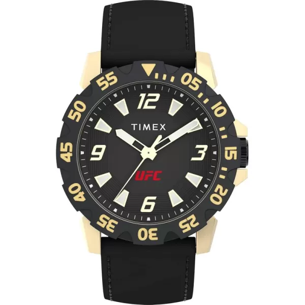 Timex UFC Mens Champ 42mm Watch  Black Strap Black Dial GoldTone Case