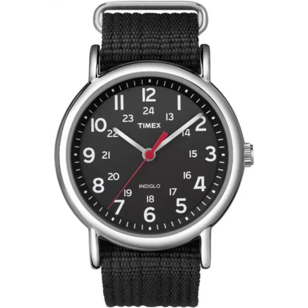 Timex Unisex T2N647 Weekender 38mm Black Nylon SlipBlackBlackSilverTone