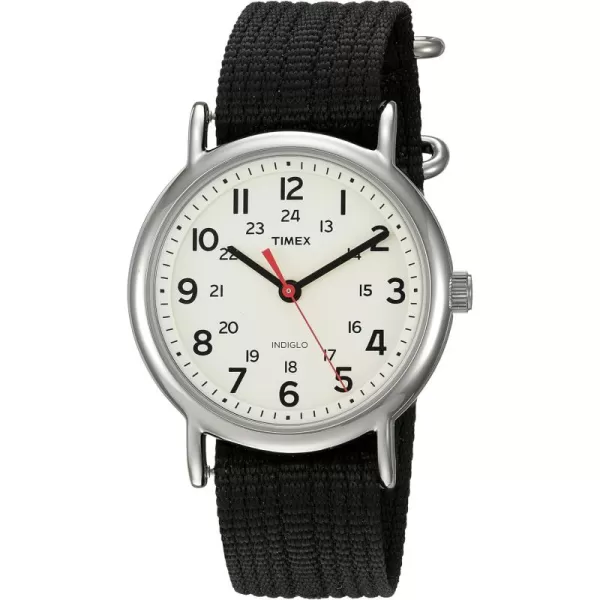 Timex Unisex T2N647 Weekender 38mm Black Nylon SlipBlackCreamSilverTone