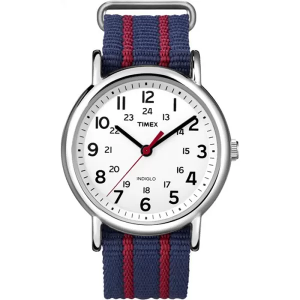 Timex Unisex T2N647 Weekender 38mm Black Nylon SlipBlueWhiteChromeRed
