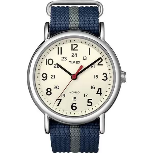 Timex Unisex T2N647 Weekender 38mm Black Nylon SlipBlueWhiteSilverTone