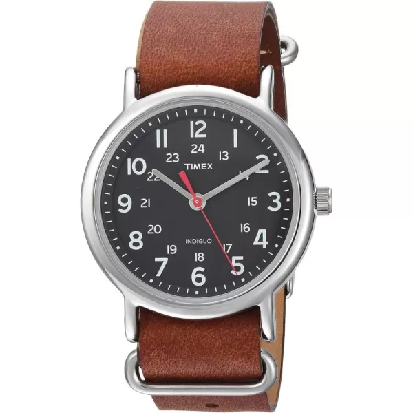 Timex Unisex T2N647 Weekender 38mm Black Nylon SlipBrownBlackSilverTone