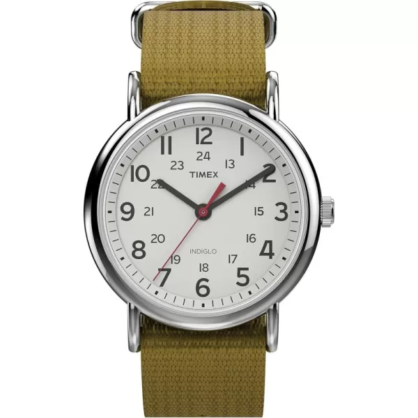 Timex Unisex T2N647 Weekender 38mm Black Nylon SlipGreenWhiteChrome