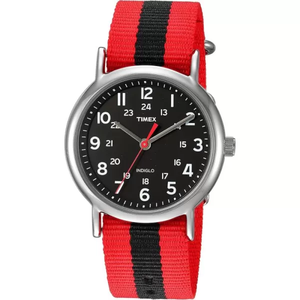 Timex Unisex T2N647 Weekender 38mm Black Nylon SlipRedBlackSilverTone