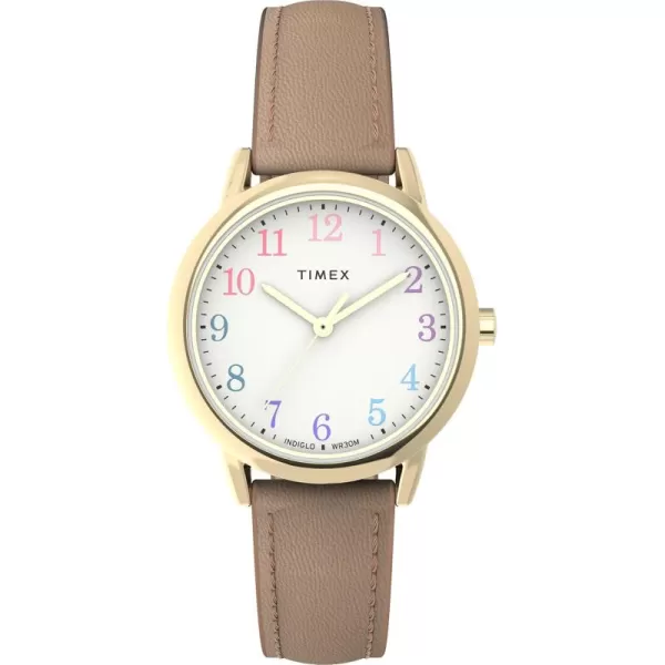 Timex Womens Easy Reader WatchTanGoldToneWhite30mm