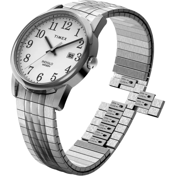 Timex Mens Easy Reader 35mm Perfect Fit WatchSilverToneWhite