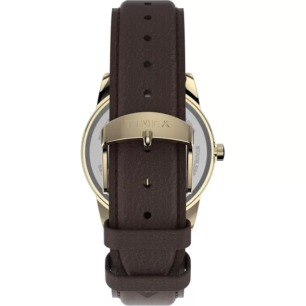 Timex Mens Easy Reader Bold 38mm Watch  GoldTone Case White Dial with Brown Leather Strap