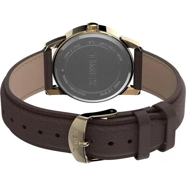 Timex Mens Easy Reader Bold 38mm Watch  GoldTone Case White Dial with Brown Leather Strap