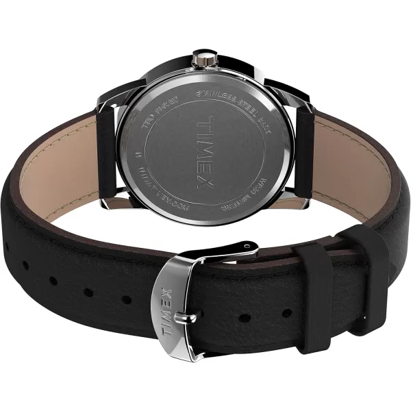 Timex Mens Easy Reader Bold 38mm Watch  SilverTone Case White Dial with Black Leather Strap