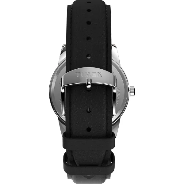 Timex Mens Easy Reader Bold 38mm Watch  SilverTone Case White Dial with Black Leather Strap