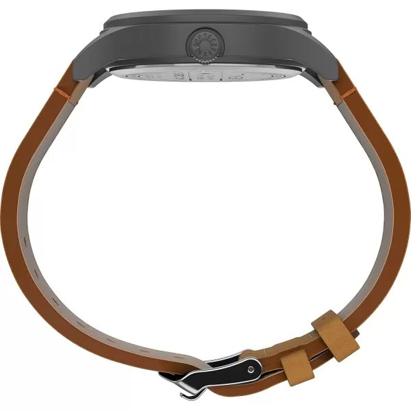 Timex Mens Expedition Scout Solar 40mm Watch  Gunmetal Case Gray Dial with Tan Genuine Leather Strap