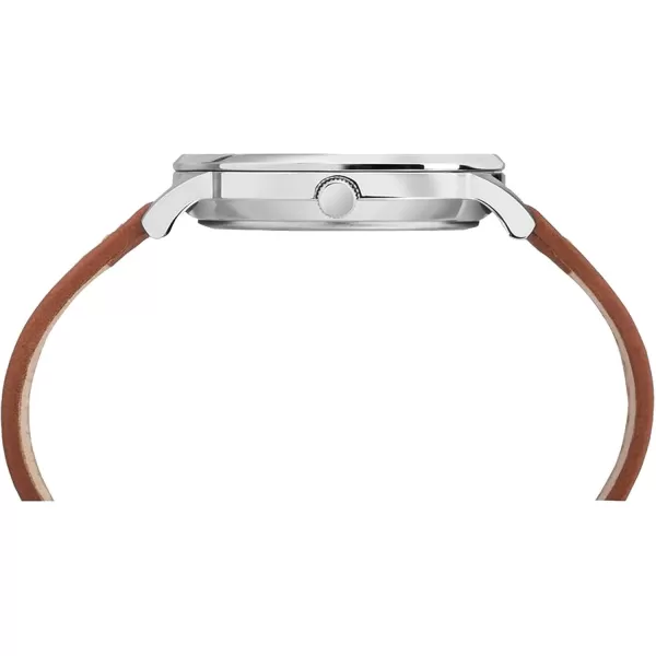 Timex Mens Waterbury Classic 40mm Watch  SilverTone ampamp Cream with Brown Genuine Leather Strap