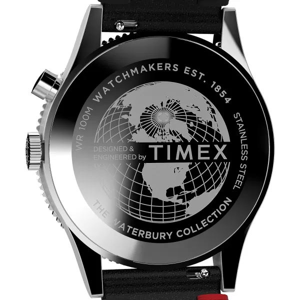 Timex Mens Waterbury Traditional 39mm WatchBlackBlackStainless SteelRed