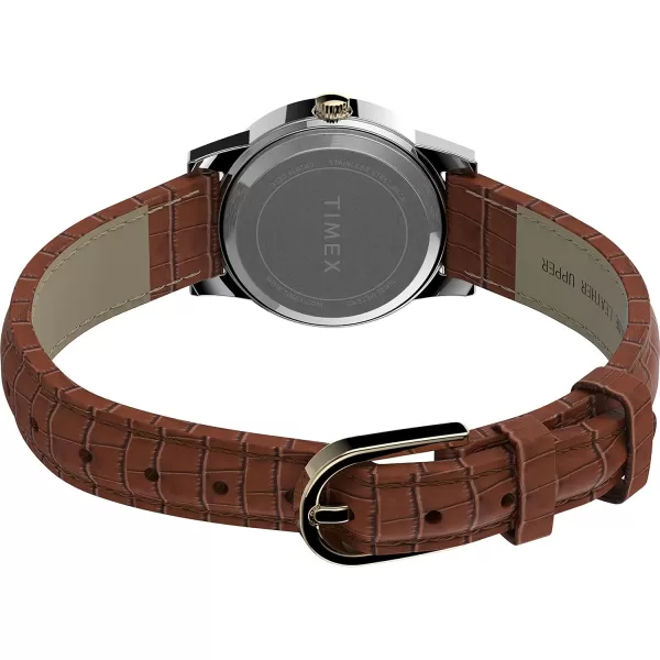Timex Womens Essex Ave 25mm WatchBrownTwoToneWhite