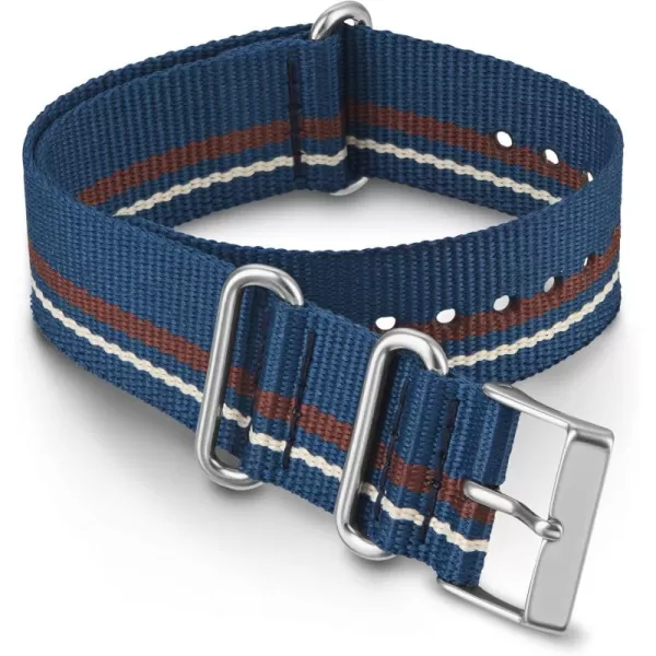 Timex 20mm Fabric DoubleLayer SlipThru Strap  Blue ampamp Brown Stripe with SilverTone BuckleBlueBrown StripeSilverTone