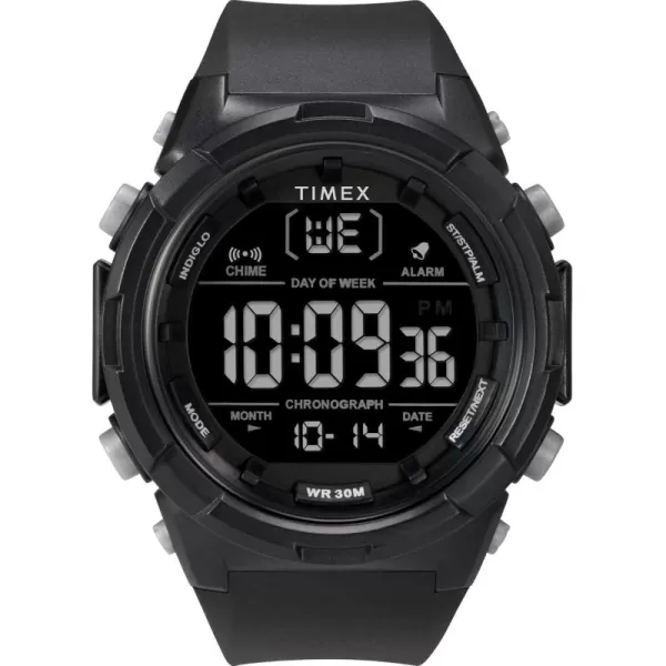 Timex Mens Digital 50mm Watch  Black Strap Digital Dial Black Case